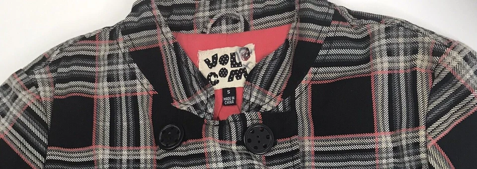 Volcom Jacket Women's Jrs Plaid Fab Black Red 100% Cotton Size S - Image 4 of 4