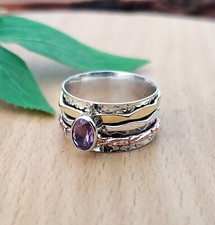 Amethyst Gemstone Spinner Ring 925 Sterling Silver Handmade Exquisite Gift Ring