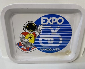 Expo 86 Vancouver Canada Metal Tin Trinket Tray Dish Worlds Fair Astronaut VTG