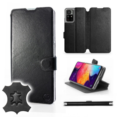 Mobiwear Hülle für Xiaomi POCO Handys | Black Echt Leder Leather Case Cover
