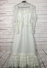 VTG 50s-70s Victorian Style Wedding Dress XS High Neck Bishop Sleeve Sheer Lace