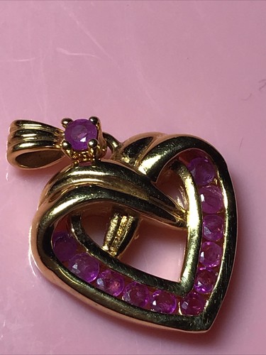 VINTAGE DM DANBURY MINT GILTED STERLING RED RUBY HEART PENDANT - Picture 6 of 6