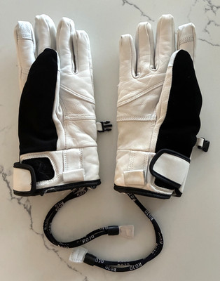 Rojo Ski Gloves Womens M Leather Primaloft Snow Winter White Beige Excellent Cnd