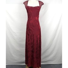 Vintage 90s Victorias Secret Gold Label Red Jacquard Bias Slip Dress Lace Mesh L