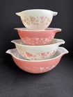 Vtg  Set 4 PYREX Gooseberry Cinderella Nesting Mixing Bowls Pink 441 442 443 444