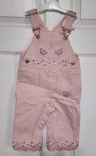 OshKosh B'gosh Pink Denim Striped Bib Overalls 9 Months New with Embellishments