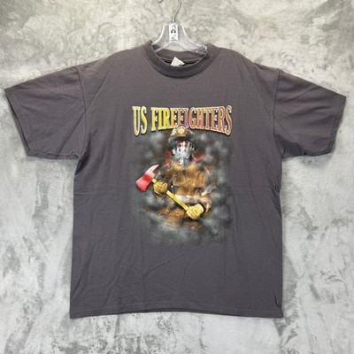 Anvil US Firefighters Graphic T-Shirt Mens Large Charcoal Grey Cotton Tee
