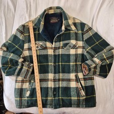 VTG SEARS SPORTSWEAR FLANNEL SHACKET GREEN GRAY PLAID 46 REG