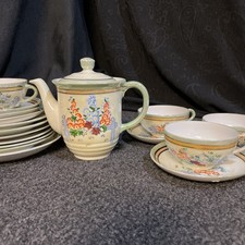 Vintage Japan Lusterware Porcelain Handpainted Floral Miniature Tea Set 21-Piece