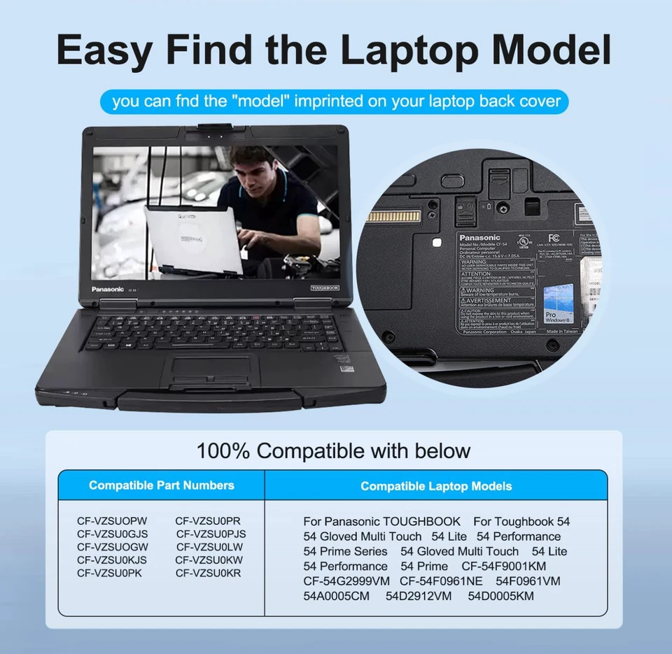 Batería compatible CF-VZSU0PW CF-VZSU0PR para Panasonic Toughbook CF-54 46Wh 4200 Foto 3 de 4