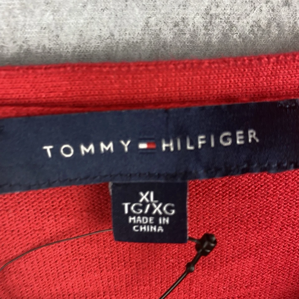 Tommy Hilfiger Suéter Mujer XL Rojo Cuello en V Lentejuelas Doradas Pullover Manga Larga Foto 4 de 4