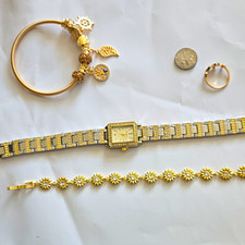 Women’s Mixed Jewelry Lot 4pc: Rhinestone Bracelet, Ring & Watch