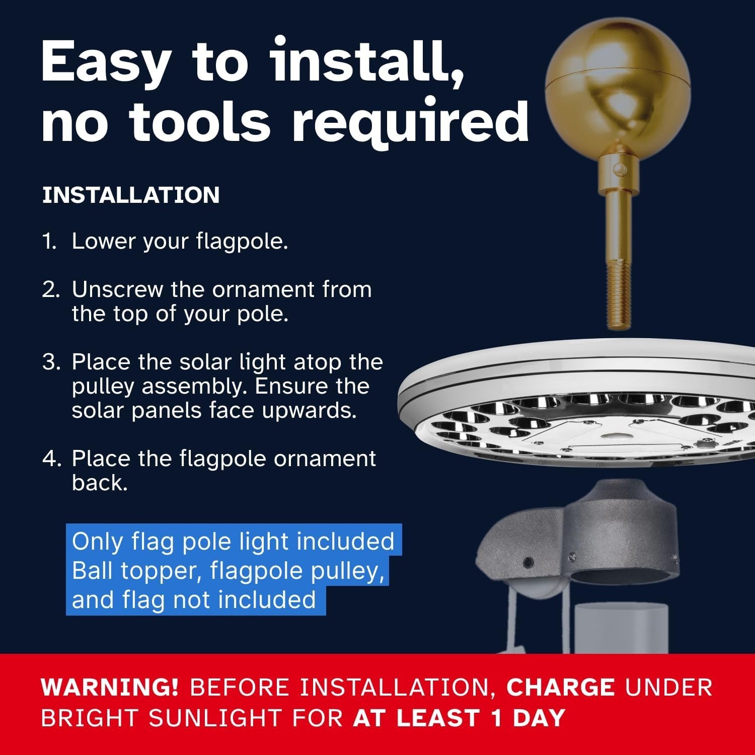 Solar Flag Pole Light - 26 LEDs, 1300 Lumen Brightness, Weatherproof