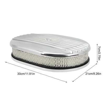   Air Cleaner Polished Aluminum Alloy 12in Oval Half Finned Air Filter Assembly