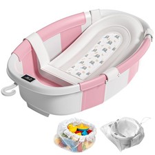 Collapsible Baby Bathtub, Baby Tubs for Newborns with Soft Cushion  Thermome...