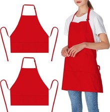 2 Pack 100 Cotton Adjustable Bib Apron Chef Kitchen 3 Pockets Red Men Women