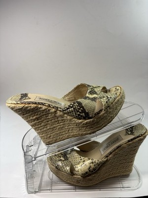 Jimmy Choo Dovina Size 39 Beige Python Embossed Leather Wedge Sandals