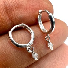 925 Sterling Silver Huggie Hoop Earrings Marquise CZ Drop Dangle Hinged 11mm