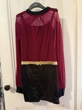 Revolution XLA Dance Costume Black Sequin Unitard W/ Sheer Burgundy Top