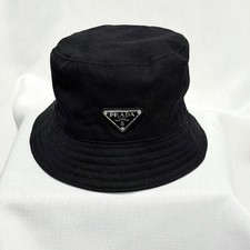 Prada Canvas Metal Triangle Center Logo Bucket Hat Head Black Size M