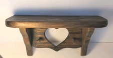 Wood Wall Shelf With Heart Cutout And Pegs Solid Shelf 12", 5 1/2" X 6"