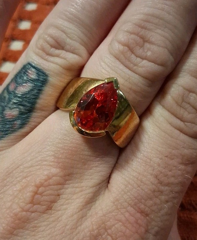 Vintage 925 Silver Gold Vermeil Fiery Orange Stone Ring Size 10