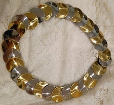 Gold Silver Medallion Metal Coin Stretch Belt, 70s 80s Glam Disco 29-36 Inch