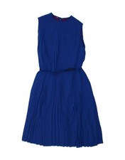 VINTAGE Womens Sleeveless Pleated A-Line Dress UK 14 Medium Blue BF26