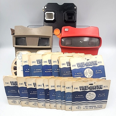 Sawyers View-Master 3 Viewer 24 Reel 7 Wonders Lot Bakelite Vintage
