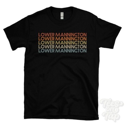 LOWER MANNINGTON WIEDERHOLTES RETRO-STIL T-SHIRT Herren & Damen UK Ortsname Geschenk
