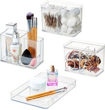4 PCS - iDesign Makeup Organizer Set for Countertops and Drawers CLEAR