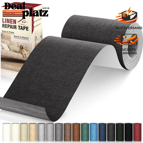 Selbstklebende Flicken Leinenstoff 10X200 Cm Reparatur Patches Schwarz Grau-image