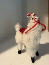 Vintage Peru Stuffed Llama Alpaca Real Llama Fur C1980's 3 X 2