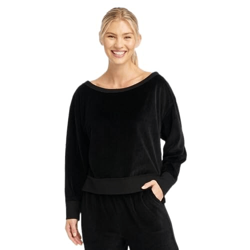 JoyLab Women's Velour Oversized Neck Sweatshirt Black Size XS