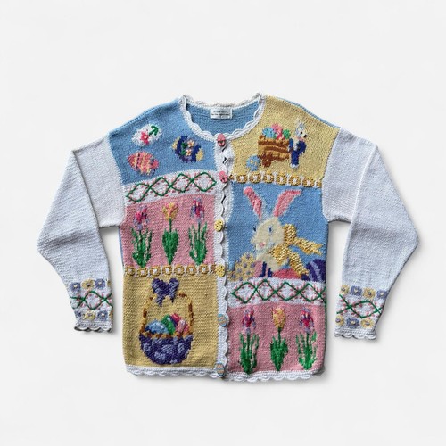 Alexandra Bartlett Eagle’s Eye Easter Cardigan Women’s Bunny Egg Novelty 90s