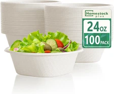 Disposable Bowls 24 Oz [100 Pack] - Compostable Paper Bowl Heavy Duty,Freezer & 