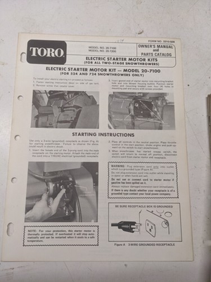 #ad TORO PARTS CATALOG LIST MANUAL OWNER ELECTRIC STARTER MOTOR KIT 20 7100 7200 $10.49