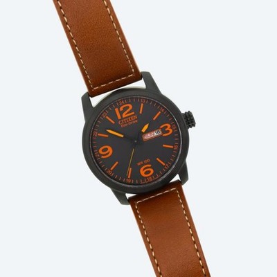 Herrenuhr Edelstahl schwarz Solaruhr Citizen Lederarmband  Ä6117