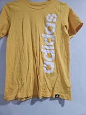 Adidas Boys Shirt Medium Yellow Spell Out Training Workout Casual Youth Kid
