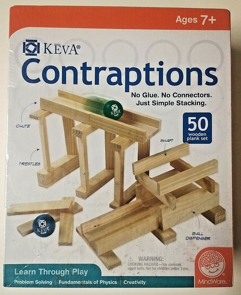 KEVA Contraptions 50 Piece Wood Plank Set Stack-able Learn Through