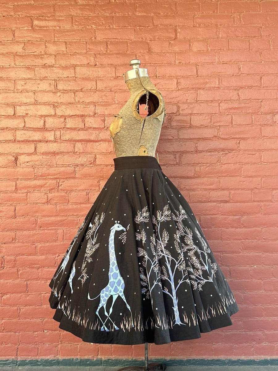 1950s Novelty Print Skirt | Back To The Future Skirt | Blue