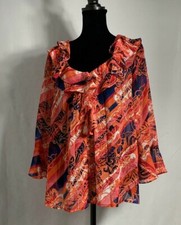 NWOT Size PS Jones New York Signature 3/4 Sleeve Blouse Print Ruffle Neck