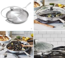 Demeyere Essential5 Stainless Steel 12.5" Frying Pan with Glass Lid