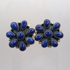 Lazuli Cluster Flower Earrings Stud Southwest Native Style Sterling Silver Lapis