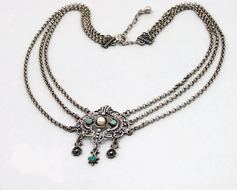 Collana In Argento Con Perle Turchesi TRACHT KETTE - Immagine 2 di 4