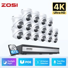 ZOSI 4K 16CH NVR 8MP IP PoE Outdoor Security Camera System 2-Way Audio 4TB IR