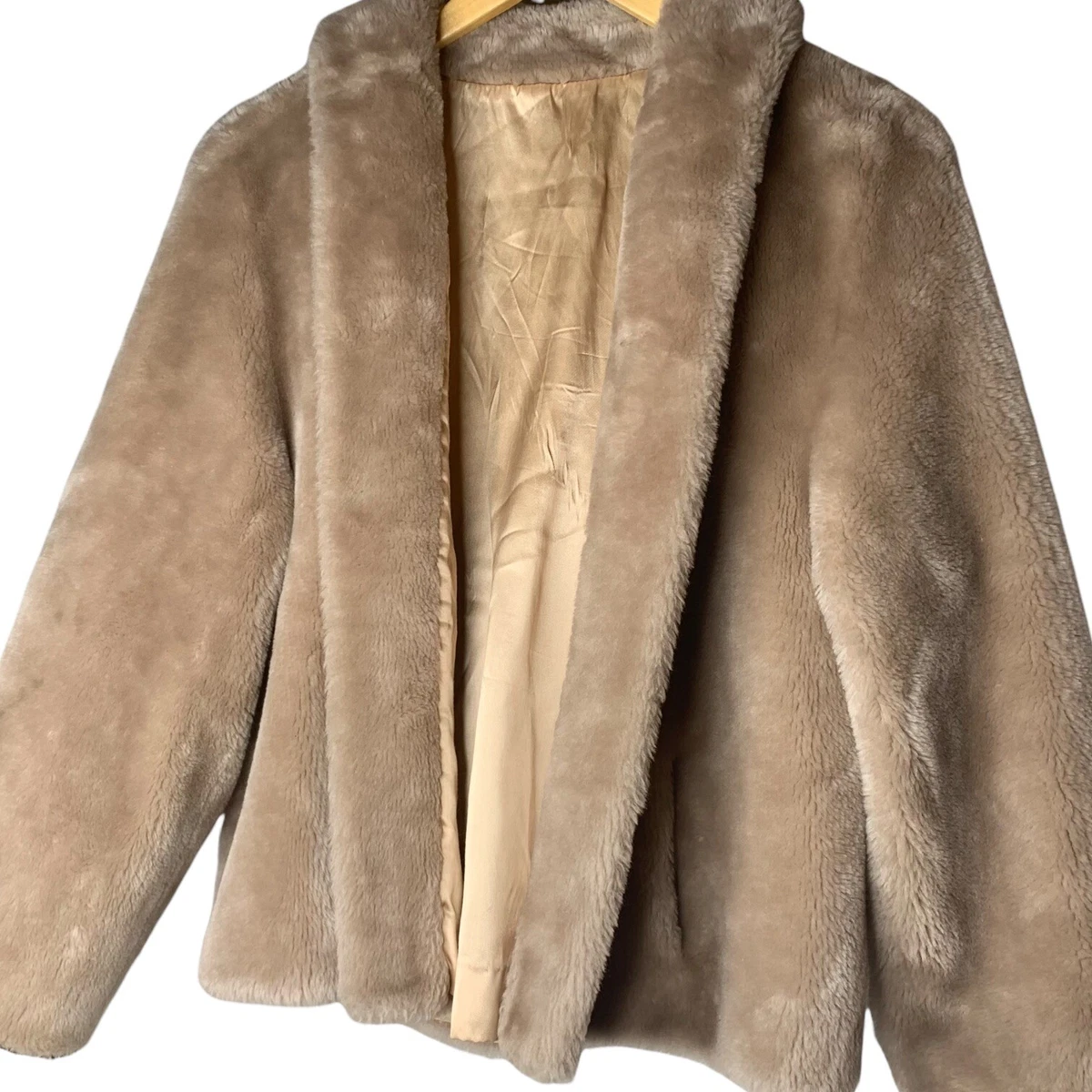 Vintage Borgana Fur Coat Womens Small Medium Beige Open Front Jacket Teddy  | eBay