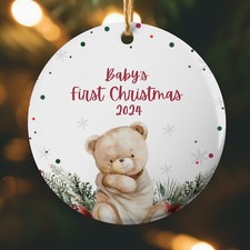Baby's First Christmas Ornament 2024 Teddy Bear Ceramic Gift