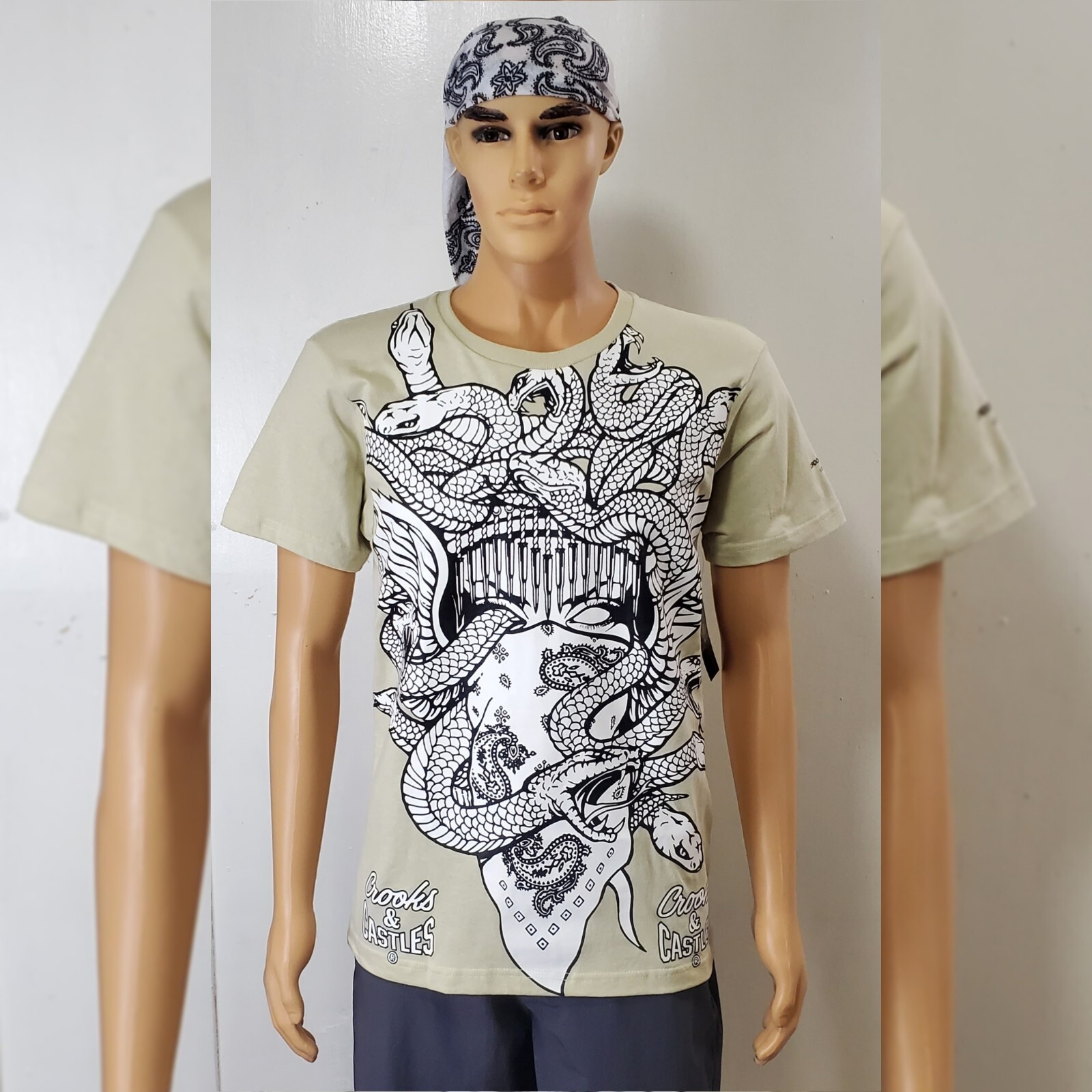Crooks & Castles Ovp Medusa Tee Men's Crew Neck Short Sleeve Size M Cream