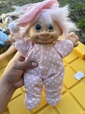 Vintage Russ Berrie Trolls Bedtime Trollies 12  Doll Pink Pajamas 1980  s RARE 